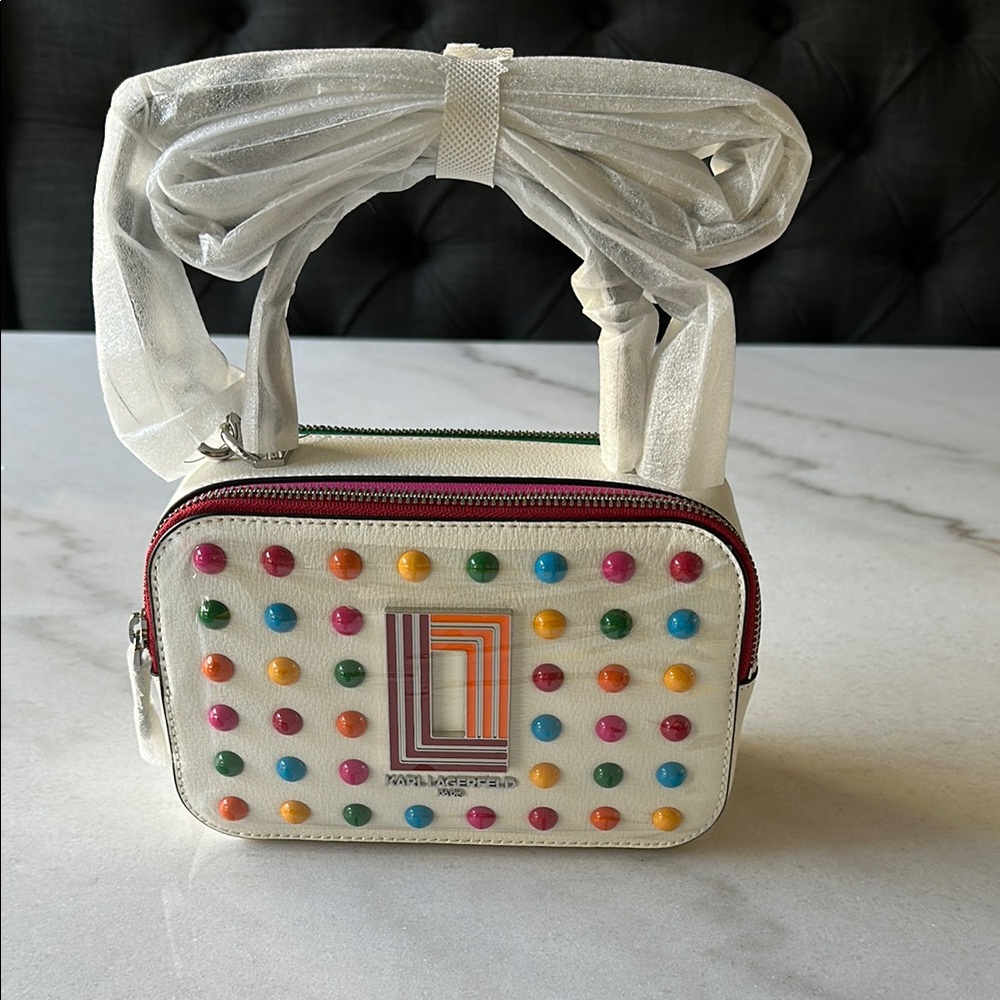 Karl Lagerfeld White Multicolor Studded Women's Camera Bag- Brand New with Tags